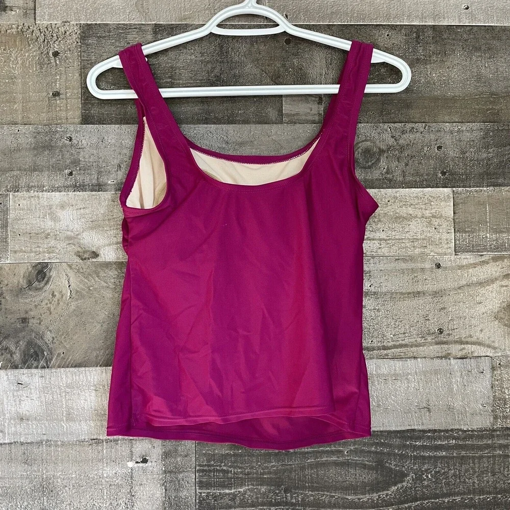 Merona Halter Tankini Swim Top Size S Magenta Ruffle Flower Padded No‎ Underwire